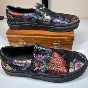 Vans Slip On Floral Festival Shoes Womens 6.5 Mens 4 Black Whimsigoth Asian FLAW